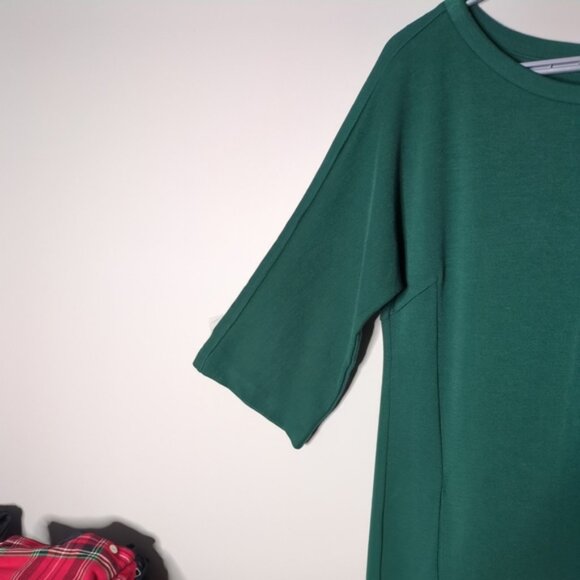 Eileen Fisher Tencel Ponte 3/4-Sleeve Boat-Neck Dress Emerald Green Size Small - Picture 5 of 8